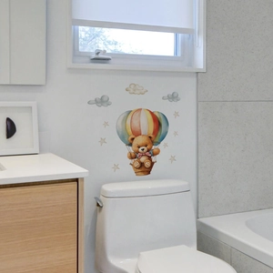 Luminous teddy bear hot air balloon wall decal for kids' room and bathroom decor