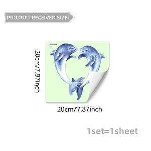 Luminous dolphin heart wall sticker in watercolor style, 20x20cm glow-in-the-dark decal