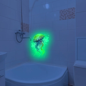 Luminous jellyfish wall sticker with glowing watercolor effect for home decoration