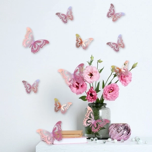 3D hollow gradient butterflies wall stickers with metallic finish for home decoration