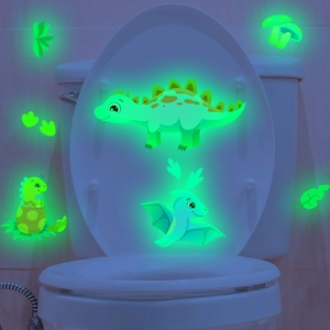 Luminous Dinosaur Wall Stickers PVC Glow In The Dark Toilet Decals Cartoon Animal For Bathroom Bedroom Home Decor