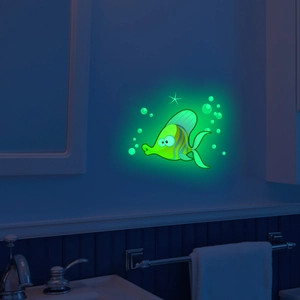 Luminous tropical fish wall sticker glowing green in the dark for bathroom decoration