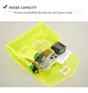 Detail view showing inner capacity of a fluorescent yellow clear jelly chain bag