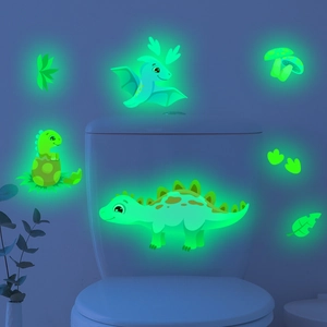 Glow-in-the-dark green luminous cartoon dinosaur wall stickers for bathroom and home decor