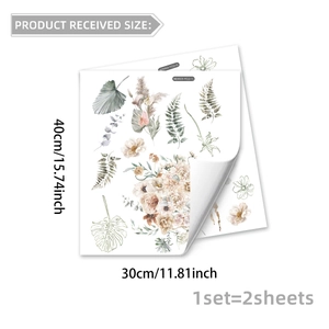 Self-adhesive watercolor floral wall stickers with bouquets and green leaves, set of 2