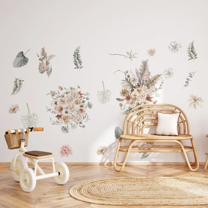 Floral Bouquet Wall Stickers Waterproof PVC Bohemian Hand Painted Leaves Plants Decals For Living Room Bedroom Decor