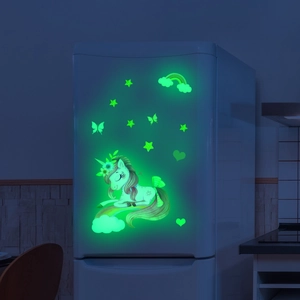Luminous unicorn wall decals set glowing in the dark for home and bathroom decor
