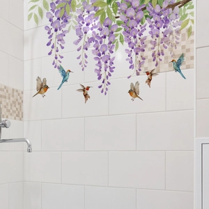 Adesivi murali autoadesivi con glicine viola e colibrì per decorazione della casa