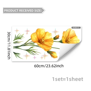 Self-adhesive yellow poppy and colorful star wall stickers for bedroom decor 30x60cm