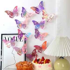 3D Bunte hohle Schmetterling Wandaufkleber mit metallischem Farbverlauf für Wanddeko