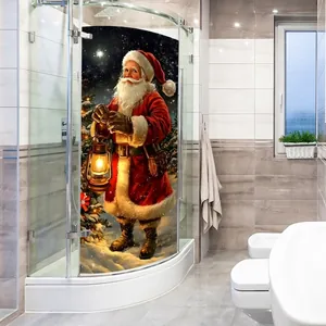 Christmas Santa Claus window sticker with oil lamp and snowy forest scene for glass door