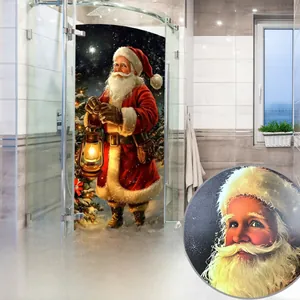 Double-sided Santa Claus static window cling featuring oil lamp and festive snow scenes
