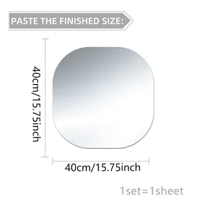 Rounded square mirror wall sticker 40x40cm for living room decoration showing dimensions