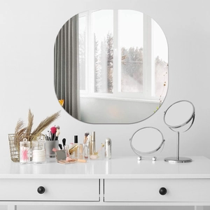 Mirror Wall Sticker Self Adhesive Rounded Square Frameless HD Reflection DIY Home Decor For Living Room Bathroom