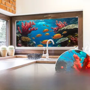 Détail du film de fenêtre électrostatique monde sous-marin avec coraux et poissons