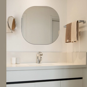 Modern frameless squircle wall mirror for minimalist bathroom or living room decor