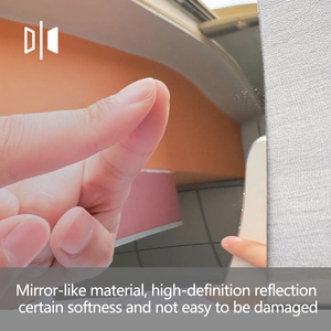 Detail showing high-definition reflection and flexible material of silver acrylic mirror