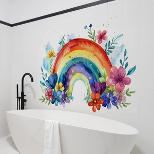 Vinilo decorativo de arcoíris y flores para decoración de paredes de salón y baño