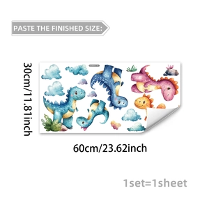 Waterweight dinosaur wall stickers for window decor with blue clouds in 60x30cm size