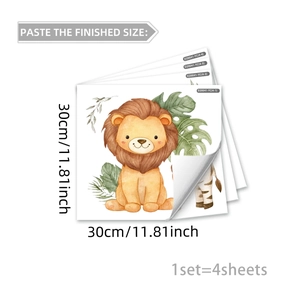 Cartoon animal window stickers set featuring lion and zebra for kids nursery room decor