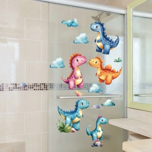 Cartoon dinosaur and clouds double-sided glass window stickers for home decoration