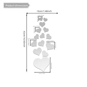 Creative mirror heart wall stickers set with dimensions 43x19cm for home wall decor