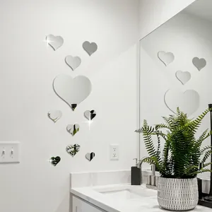 Creative heart-shaped mirror wall decals set for modern home living room decoration