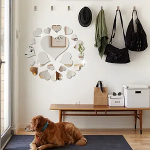 DIY acrylic heart mirror wall stickers set for living room and bedroom decor