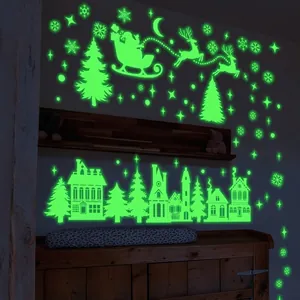 Leuchtende Weihnachts-Wandtattoos mit Weihnachtsmann, Rentieren und Schneeflocken