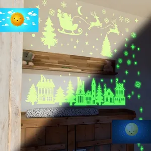 Leuchtende Weihnachts Wandtattoo Im Dunkeln Leuchtend Weihnachtsmann Rentier Schneeflocke PVC Aufkleber Wohnzimmer Schlafzimmer Deko