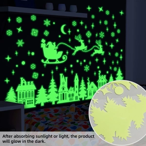 Leuchtende Weihnachts-Wandtattoos mit Rentier-Silhouette in fluoreszierendem Grün