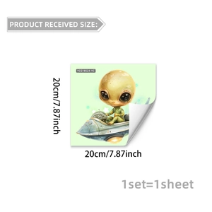 Luminous green alien spaceship wall sticker for bathroom and home decor, 20x20cm size