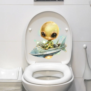 Luminous alien flying UFO toilet lid sticker for home bathroom creative decoration