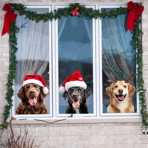 Christmas Dog Window Stickers PVC Static Cling Reindeer Hat Pet Puppy Glass Decals Holiday Home Ornaments Festive Decor
