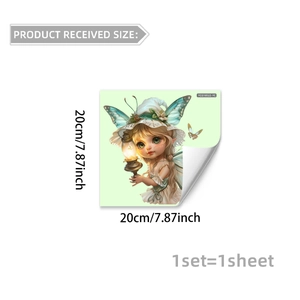 Sticker mural fée lumineuse verte avec lanterne, autocollant décoratif de 20x20cm