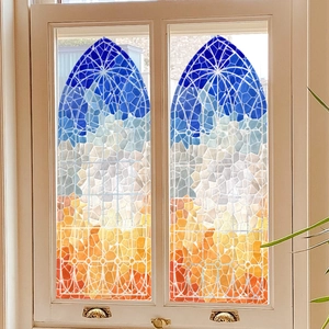 Artistic Stained Glass Window Film PVC Arched Church Mosaic Pattern Translucent Privacy Decor For Home Bedroom Bathroom