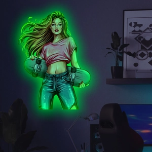 Fille de Skateboard Sticker Mural Lumineux Glow In The Dark PVC Auto Adhésif Imperméable Décalcomanie Pour Chambre Décoration