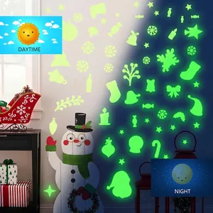 Weihnachten Leuchtende Wandtattoo PVC Fluoreszierende Schneeflocken Weihnachtsmann Aufkleber Für Kinderzimmer Deko