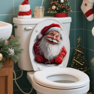 Christmas Santa Claus Bathroom Sticker PVC Waterproof Decorative Decal For Toilet Bathtub Holiday Home Ornament
