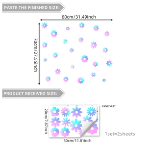 Luminous floral staircase wall decals with blue pink gradient flower patterns