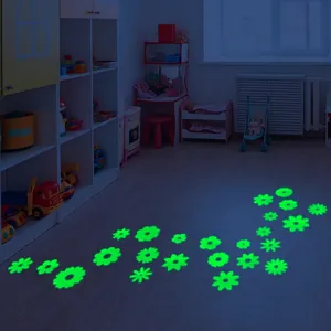 Luminous daisy flower stair stickers with green glow effect for home floor decoration