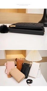 Vertical quilted faux leather crossbody phone bag with Just For You letter embroidery