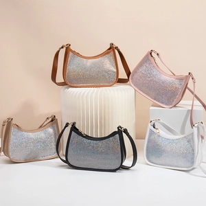 Borsa Sottoascellare da Donna alla Moda con Strass in Pelle PU Glitter Paillettes Hobo Borsa a Tracolla Piccola per Feste Quotidiano