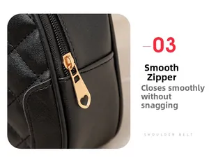 Detail of smooth black quilted leather bag featuring a gold heart-shaped metal zipper