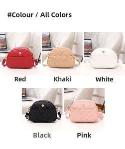 Quilted shell-shaped shoulder bags shown in five colors with gold flower accent buckles