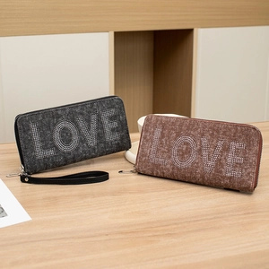 Fashionable denim texture LOVE letter wristlet clutch bags in black and brown colors