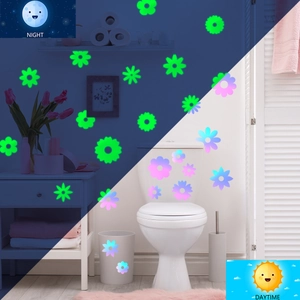 Luminous floral staircase stickers showing color transition from day to night glowing effect
