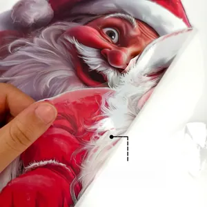 Detail showing double-sided colorful Santa patterns on self-adhesive bathroom stickers