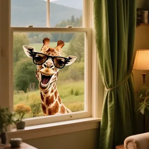 Adesivo per finestra giraffa 3D divertente con occhiali per decorazione vetri casa