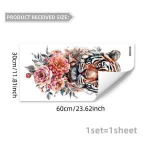 Vinilo decorativo de tigre y peonías rosas, decoración autoadhesiva, 30x60cm